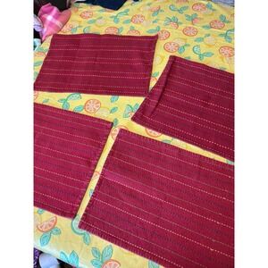 Unbranded Placemats Set of 4 OS Cranberry Red‎ Embroidered Dash Cotton